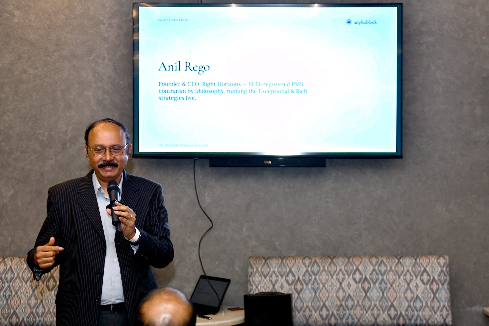 Guest speaker Anil Rego addressing the room